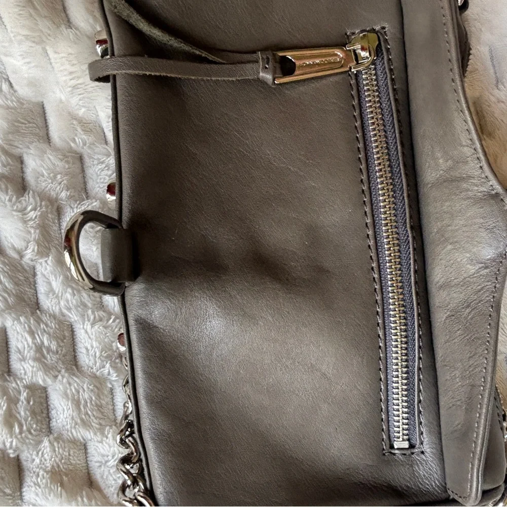 Rebecca Minkoff Mini MAC Taupe Grey Leather Crossbody Silver Hardware